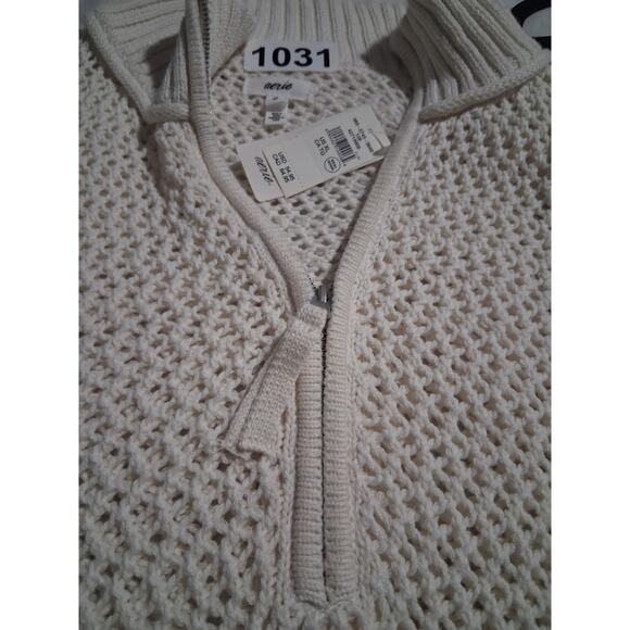 Aerie Womens size XL Oversized Crochet Quarter Zip Open Knit Ribbed Prep Sweater - Picture 5 of 9